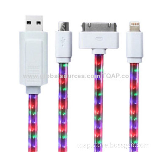 LED Flashlight (3 Fiber Wires) USB 3-in-1 Cables, 1.0m Length
